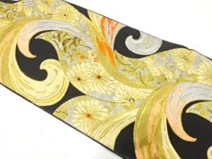 アンティーク　唐草に菊・秋草模様織り出し袋帯（材料）
